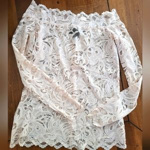 H&M Blush Off-the-Shoulder Lace Top